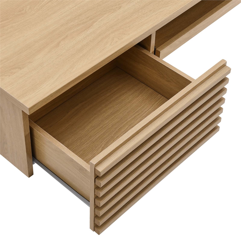 Modway Render Wall Mount Particleboard and Wood Office Desk in Oak