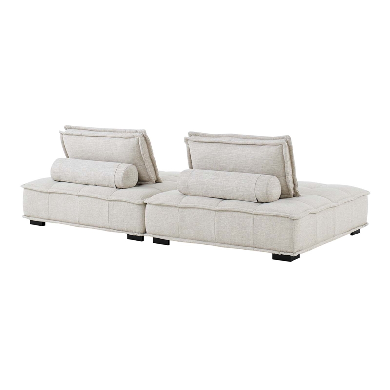 Modway Saunter 2-Piece Modern Tufted Fabric Loveseat in Beige