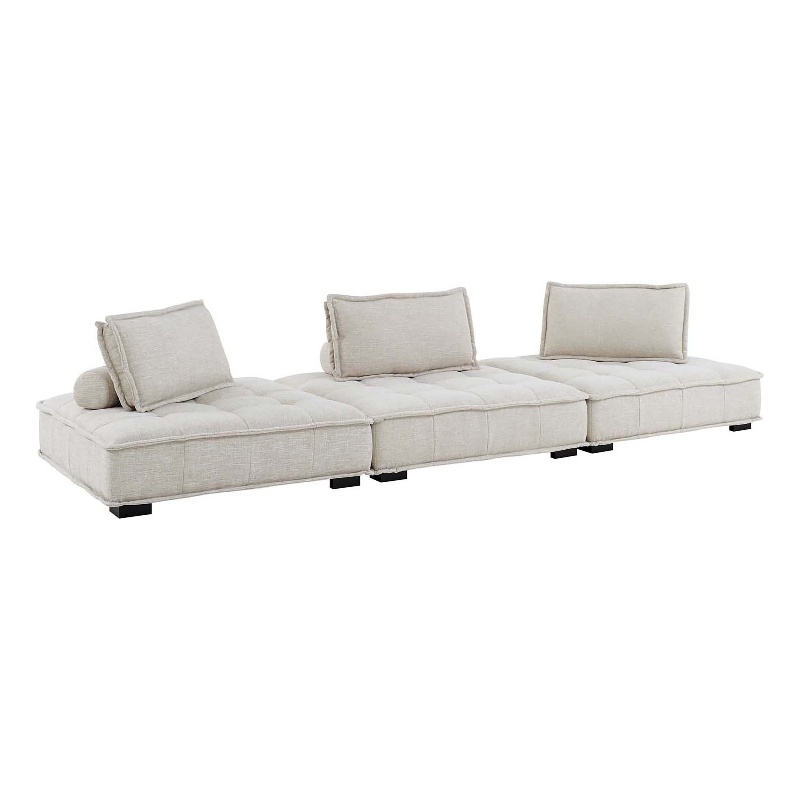 Modway Saunter 3-Piece Modern Tufted Fabric Sofa in Beige Finish