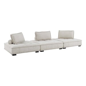 Modway Saunter 3-Piece Modern Tufted Fabric Sofa in Beige Finish