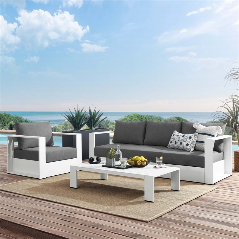 Modway Tahoe 3-Piece Fabric/Powder-Coated Aluminum Outdoor Set in Charcoal/White