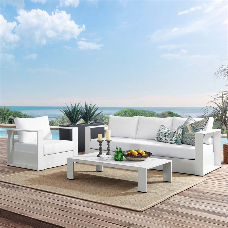 Modway Tahoe 3-Piece Fabric/Powder-Coated Aluminum Outdoor Set in White