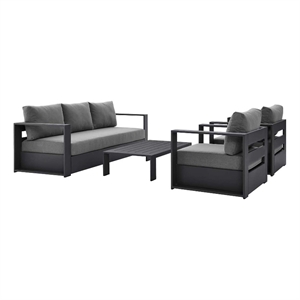 Modway Tahoe 4-Piece Fabric/Powder-Coated Aluminum Outdoor Set in Charcoal/Gray