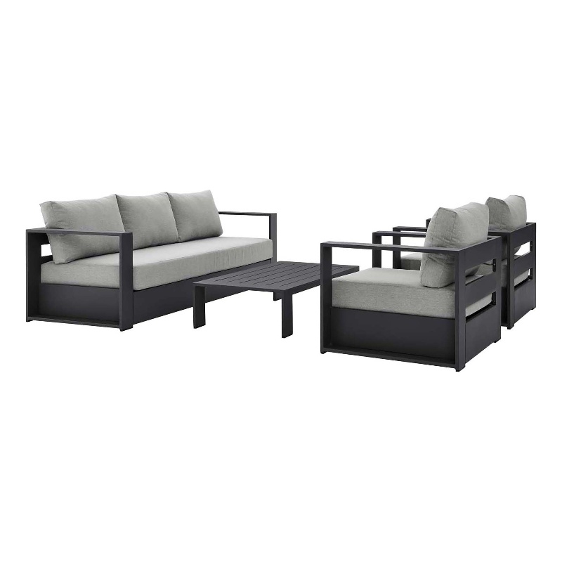 Modway Tahoe 4-Piece Fabric/Powder-Coated Aluminum Outdoor Set in Gray