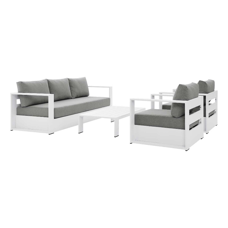 Modway Tahoe 4-Piece Fabric/Powder-Coated Aluminum Outdoor Set in Gray/White