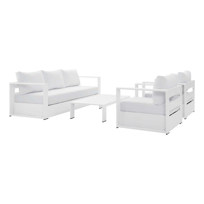 Modway Tahoe 4-Piece Fabric/Powder-Coated Aluminum Outdoor Set in White