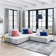 Modway Saunter 3-Piece Modern Tufted Fabric Sofa in Light Gray