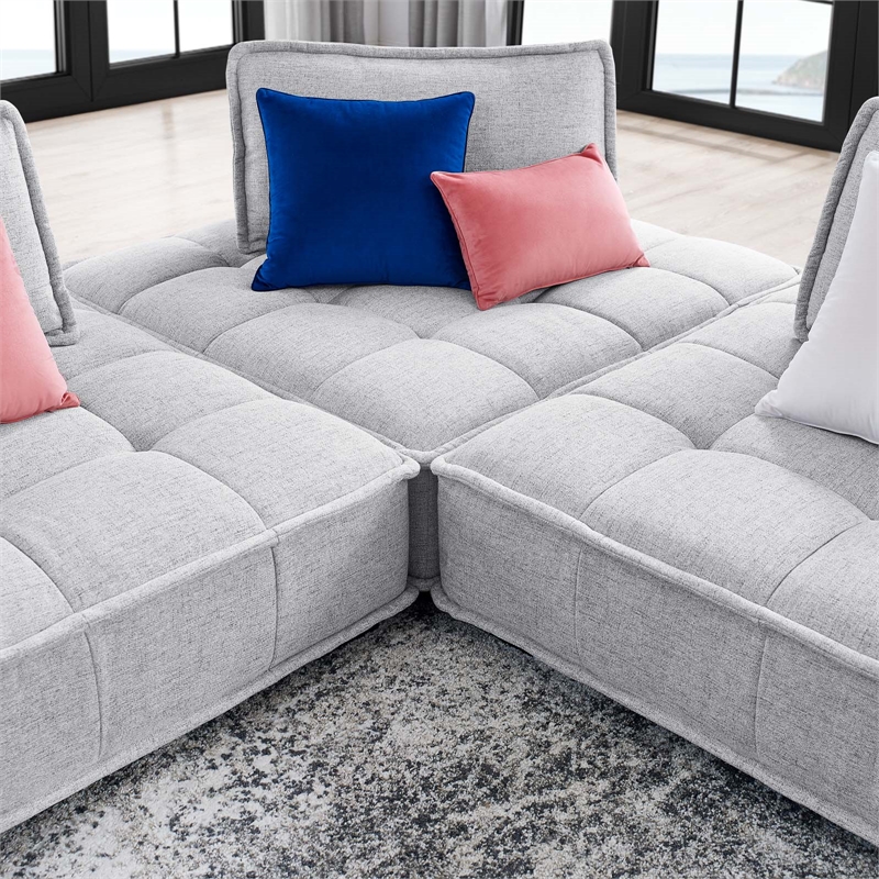 Modway Saunter 3-Piece Modern Tufted Fabric Sofa in Light Gray