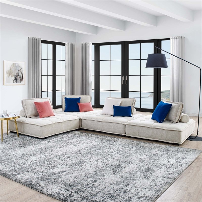 Modway Saunter 4-Piece Modern Tufted Fabric Sectional Sofa in Beige