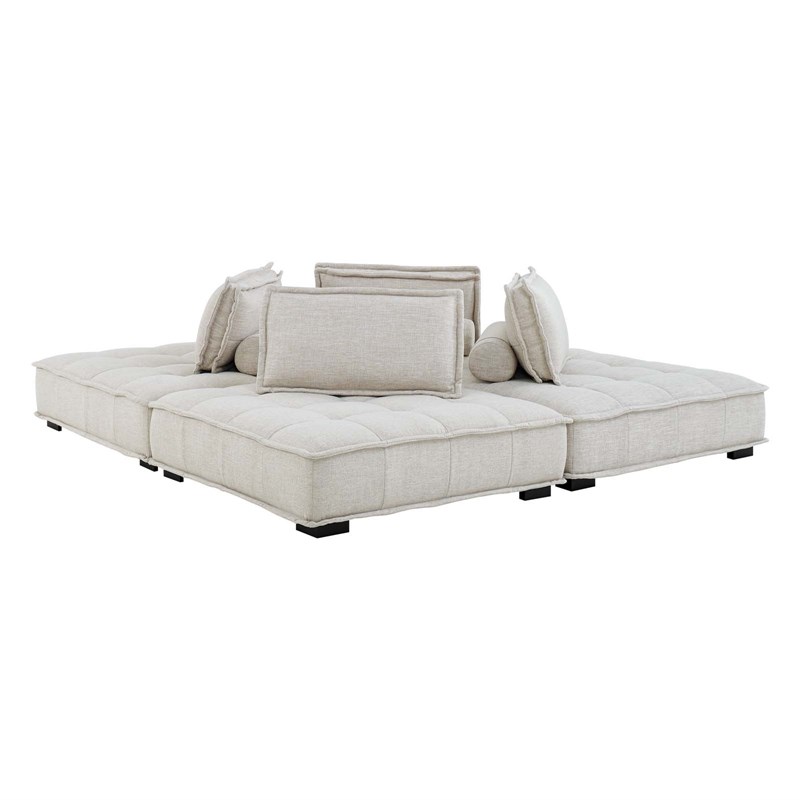Modway Saunter 4-Piece Modern Tufted Fabric Sectional Sofa in Beige