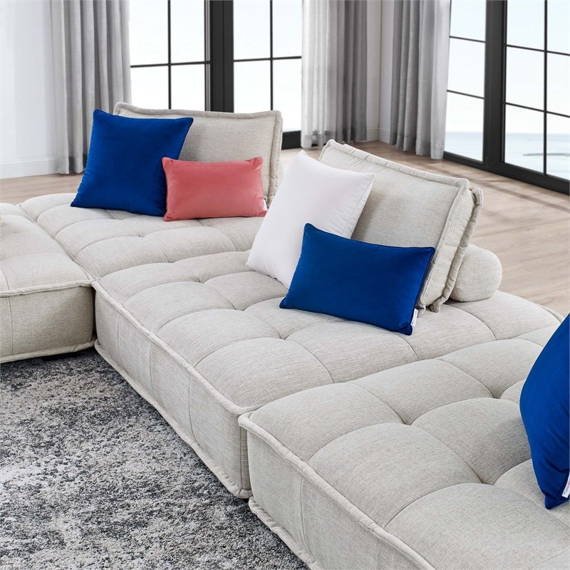 Modway Saunter 4-Piece Modern Tufted Fabric Sectional Sofa in Beige