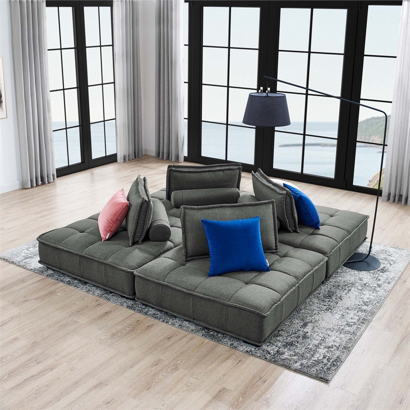 Modway Saunter 4-Piece Modern Tufted Fabric Sectional Sofa in Gray