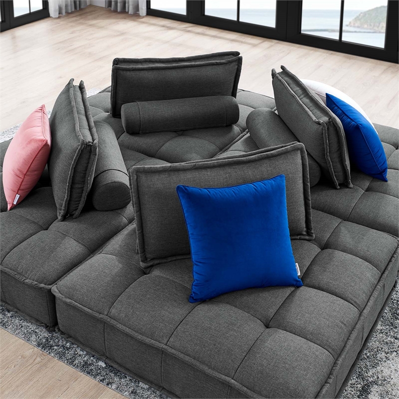 Modway Saunter 4-Piece Modern Tufted Fabric Sectional Sofa in Gray
