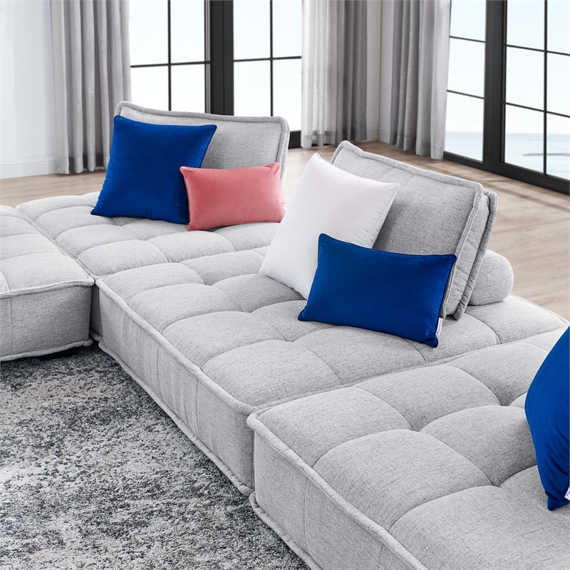 Modway Saunter 4-Piece Modern Tufted Fabric Sectional Sofa in Light Gray