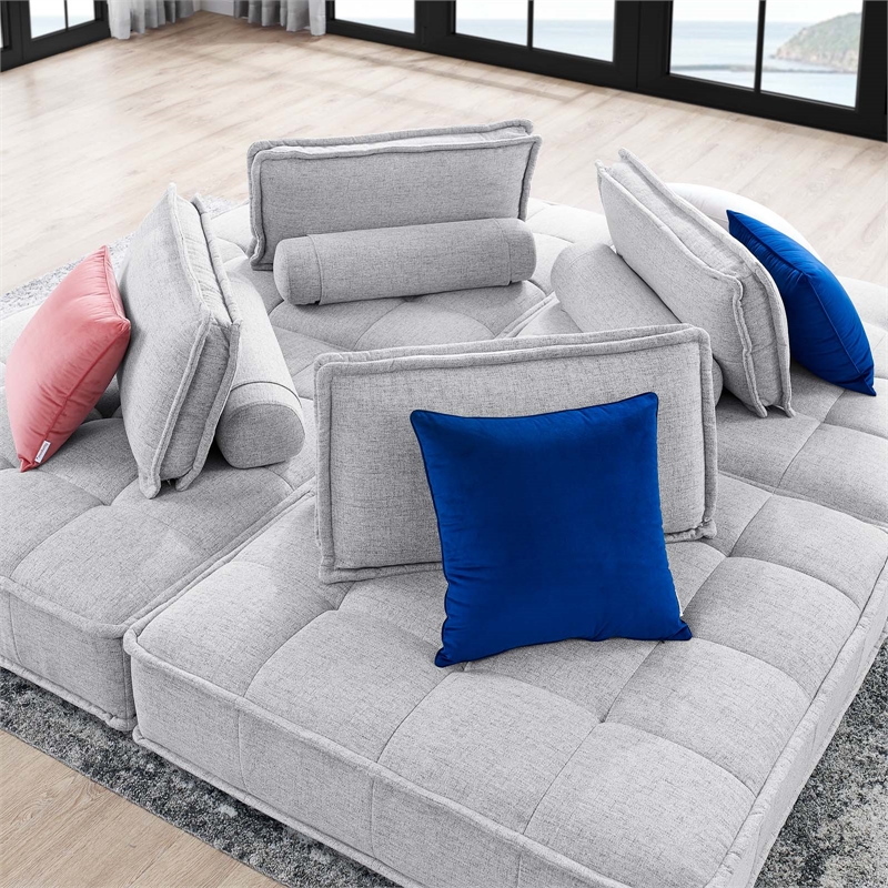 Modway Saunter 4-Piece Modern Tufted Fabric Sectional Sofa in Light Gray