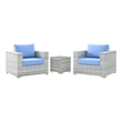 Modway Convene 3-Piece Modern Fabric/Rattan Outdoor Set in Light Gray/Light Blue