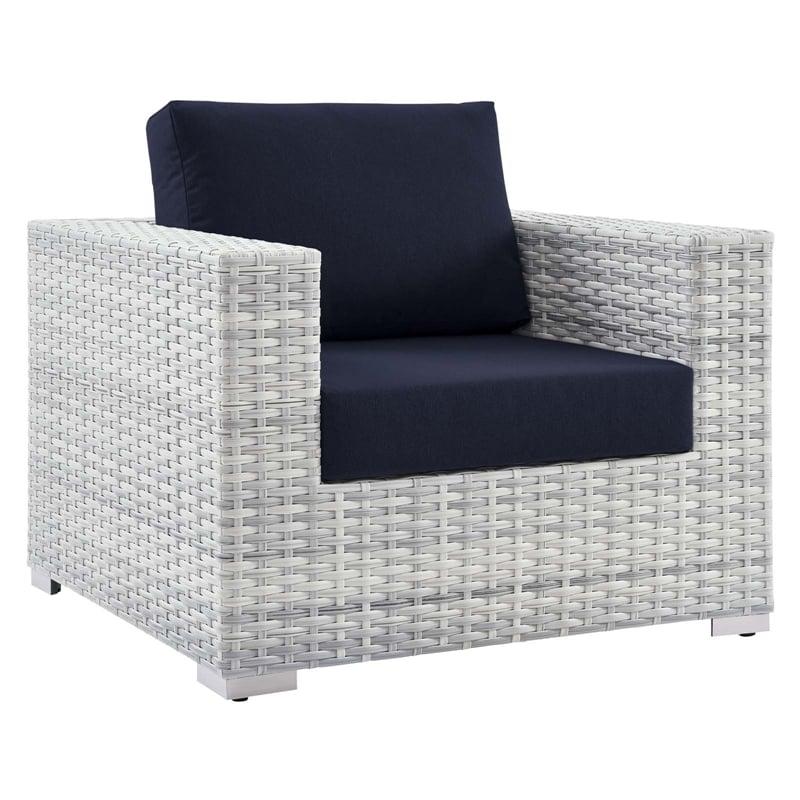 modway convene 3-piece modern fabric/rattan outdoor set in light gray/navy