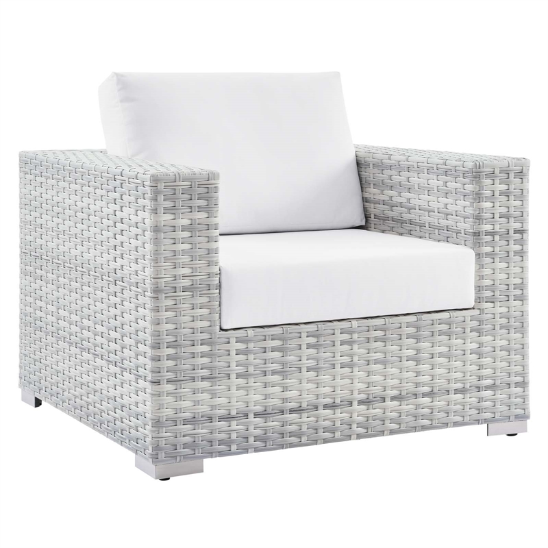 Modway Convene 3-Piece Modern Fabric/Rattan Outdoor Set in Light Gray/White
