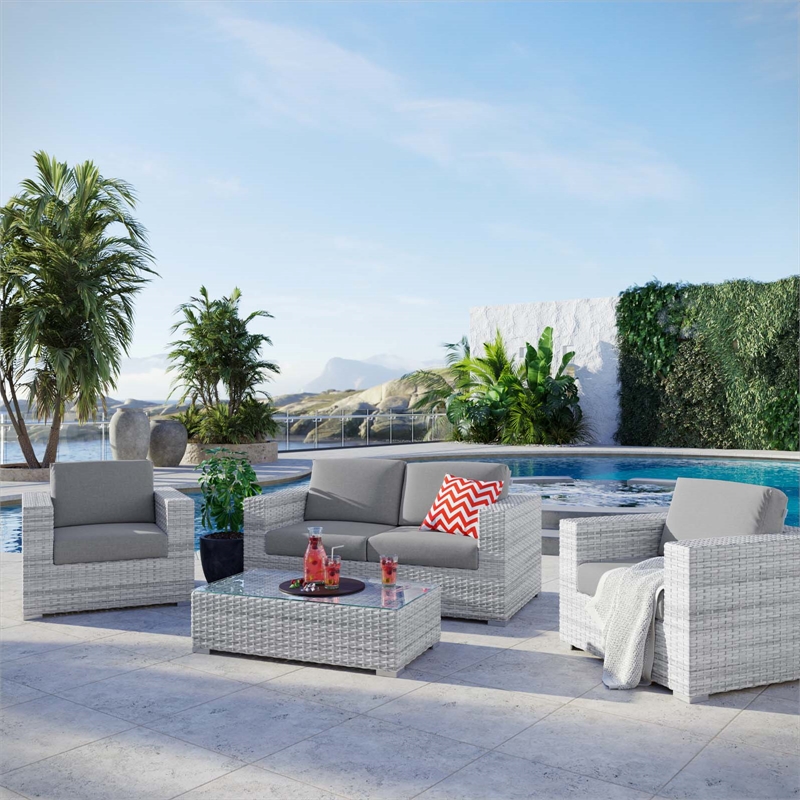 Modway Convene 4-Piece Rattan & Fabric Outdoor Set in Light Gray