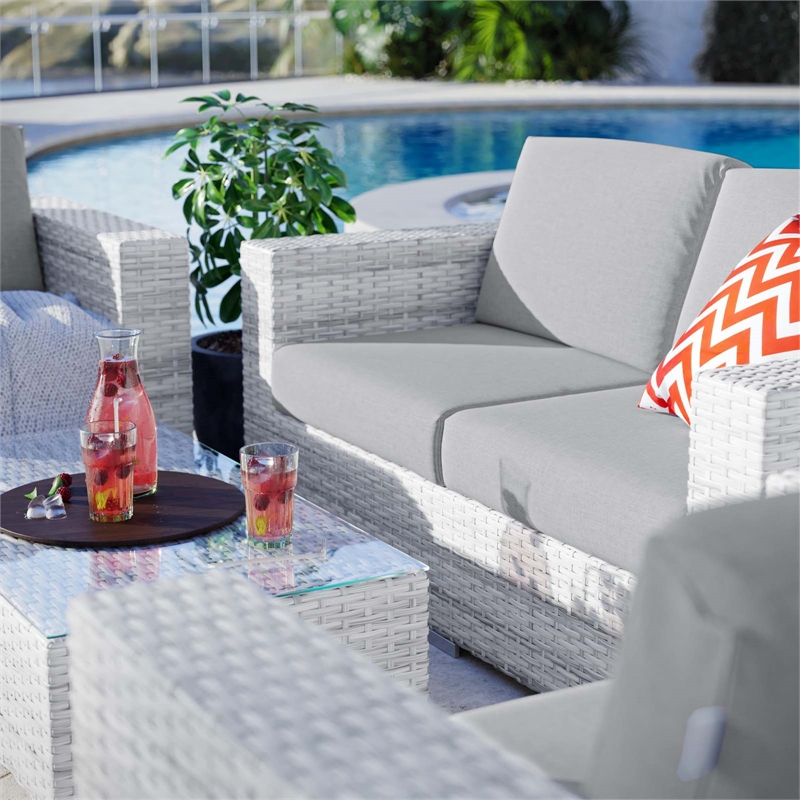 Modway Convene 4-Piece Rattan & Fabric Outdoor Set in Light Gray
