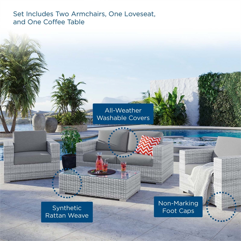 Modway Convene 4-Piece Rattan & Fabric Outdoor Set in Light Gray