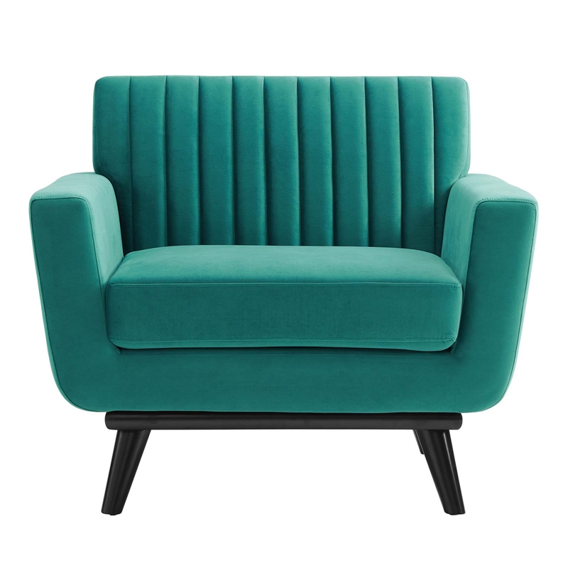 Modway Engage Channel Tufted Performance Velvet Armchair in Teal Blue
