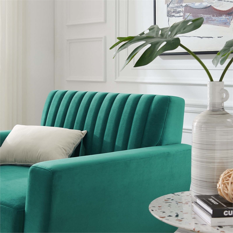 Modway Engage Channel Tufted Performance Velvet Armchair in Teal Blue