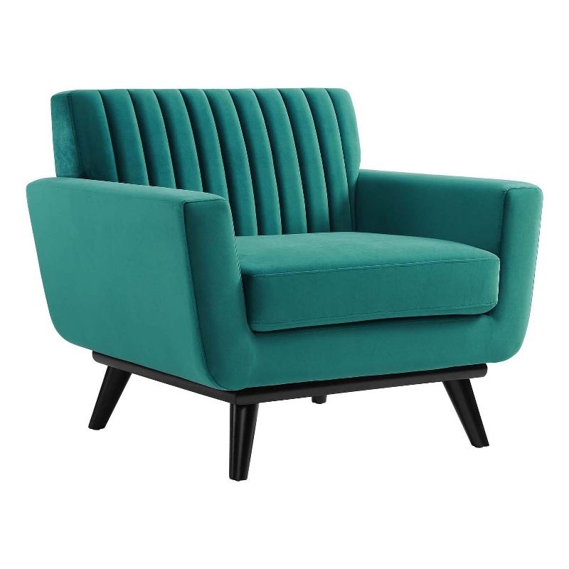 Modway Engage Channel Tufted Performance Velvet Armchair in Teal Blue