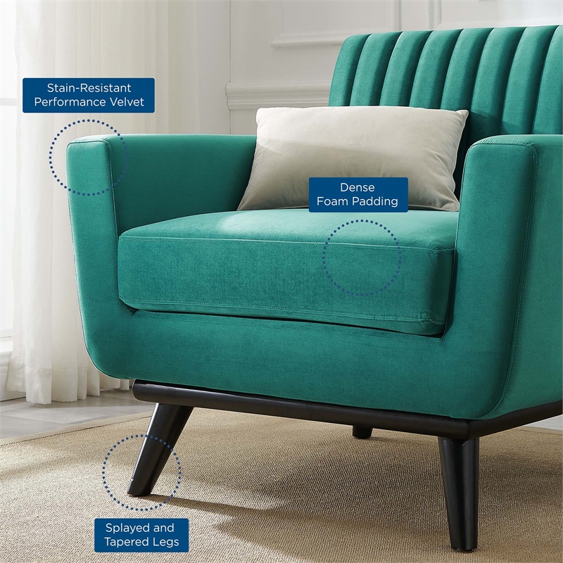 Modway Engage Channel Tufted Performance Velvet Armchair in Teal Blue