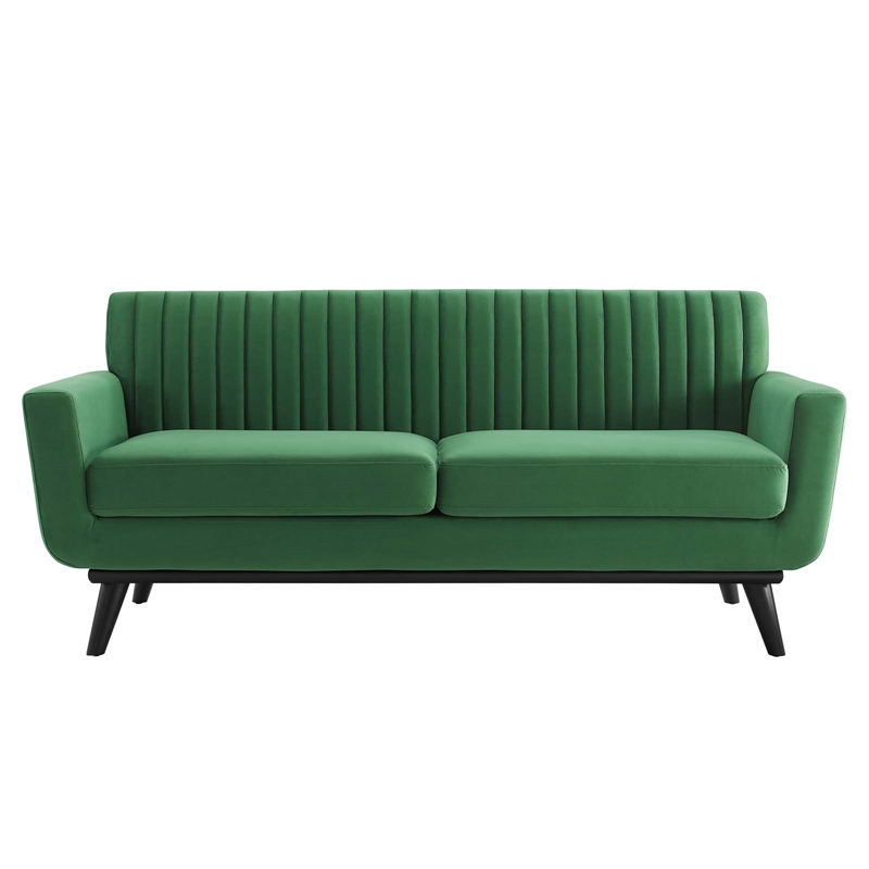 Modway Engage Modern Channel Tufted Performance Velvet Loveseat in Emerald