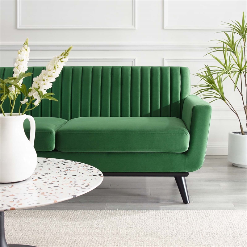 Modway Engage Modern Channel Tufted Performance Velvet Loveseat in Emerald