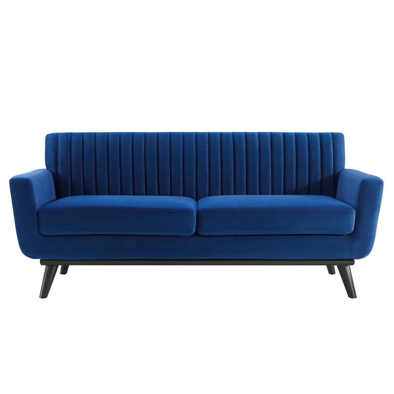 Modway Engage Modern Channel Tufted Performance Velvet Loveseat in Navy