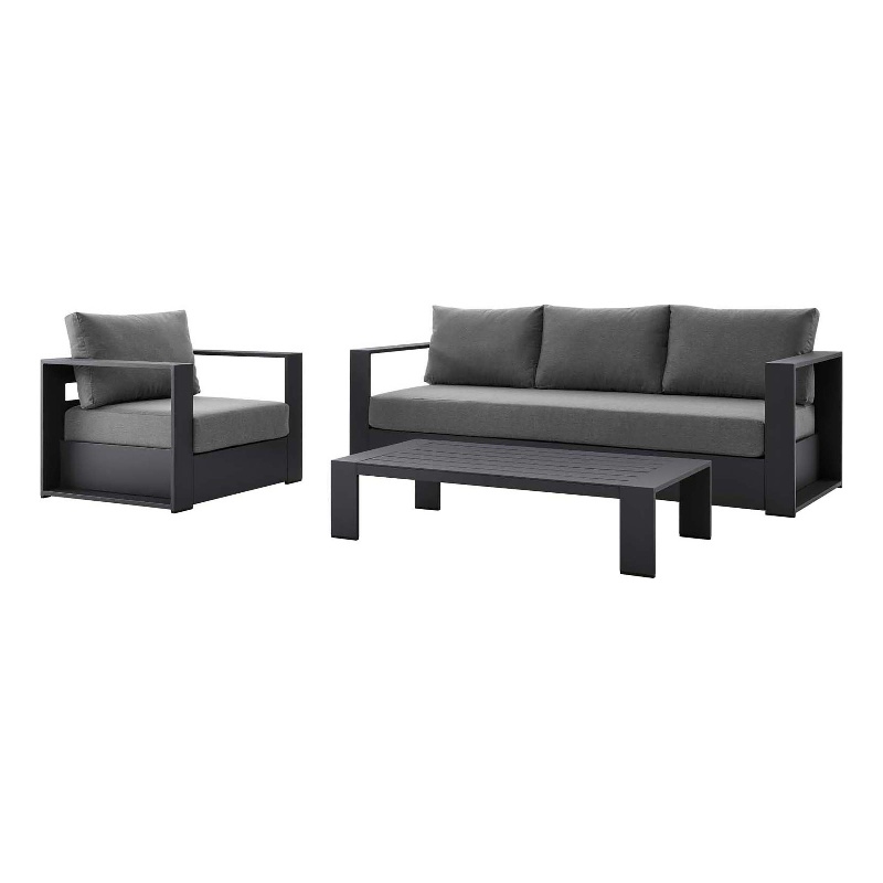 Modway Tahoe 3-Piece Fabric/Powder-Coated Aluminum Outdoor Set in Charcoal/Gray