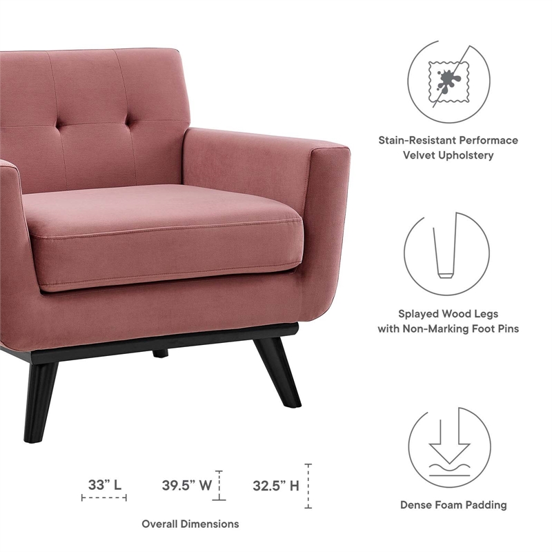 Modway Engage Modern Tufted Back Performance Velvet Armchair in Dusty Rose Pink