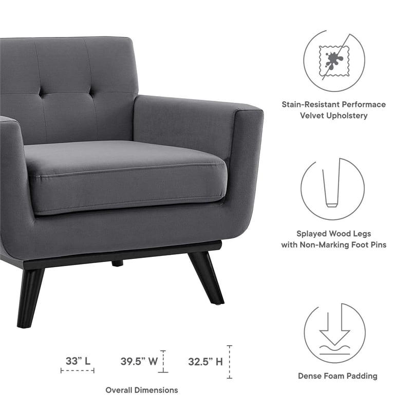 Modway Engage Modern Tufted Back Performance Velvet Armchair in Gray/Black