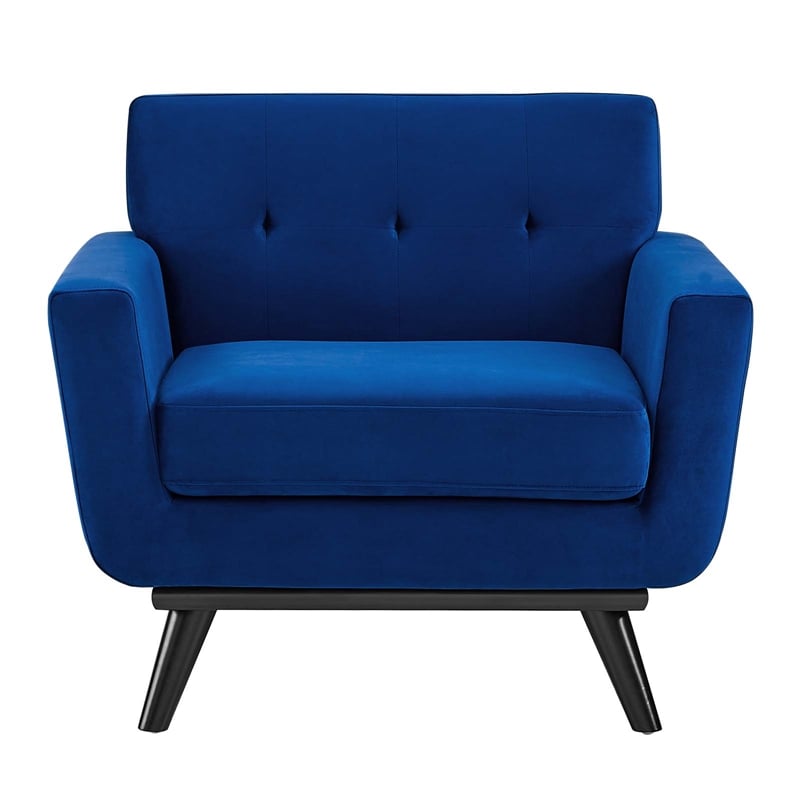 Modway Engage Modern Tufted Back Performance Velvet Armchair in Navy/Black