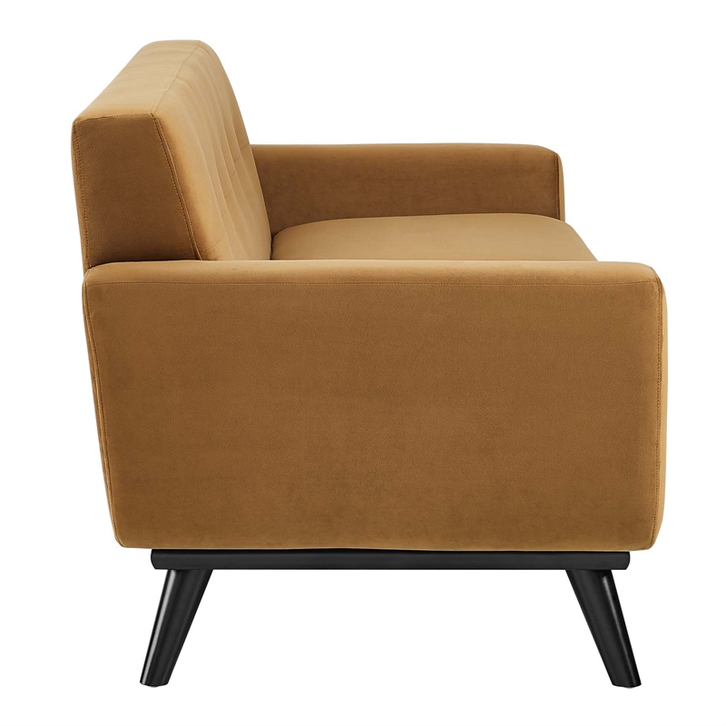 Modway Engage Modern Tufted Back Performance Velvet Loveseat in Cognac Brown