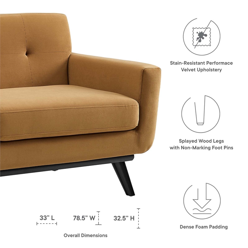 Modway Engage Modern Tufted Back Performance Velvet Loveseat in Cognac Brown