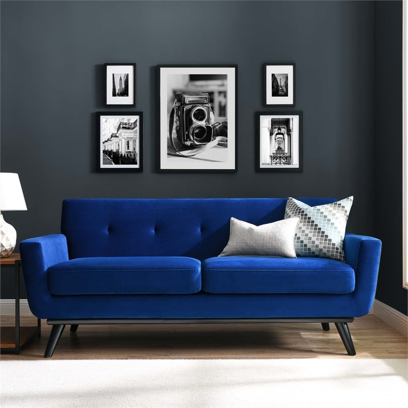 Modway Engage Modern Tufted Back Performance Velvet Loveseat in Navy