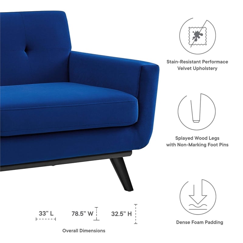 Modway Engage Modern Tufted Back Performance Velvet Loveseat in Navy