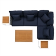 Modway Stance 7-Piece Modern Fabric/Aluminum Outdoor Sectional Sofa Set in Navy