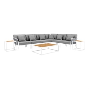 Modway Stance 9-Piece Modern Fabric/Aluminum Outdoor Sectional Sofa Set in Gray