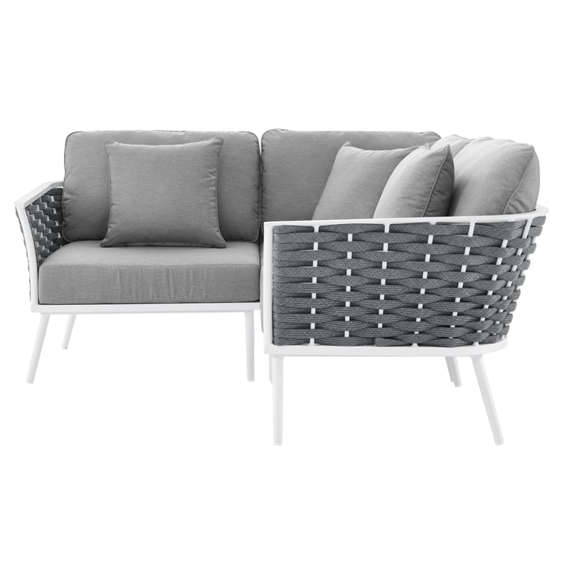 Modway Stance 3-Piece Modern Fabric/Aluminum Outdoor Sectional Sofa in Gray