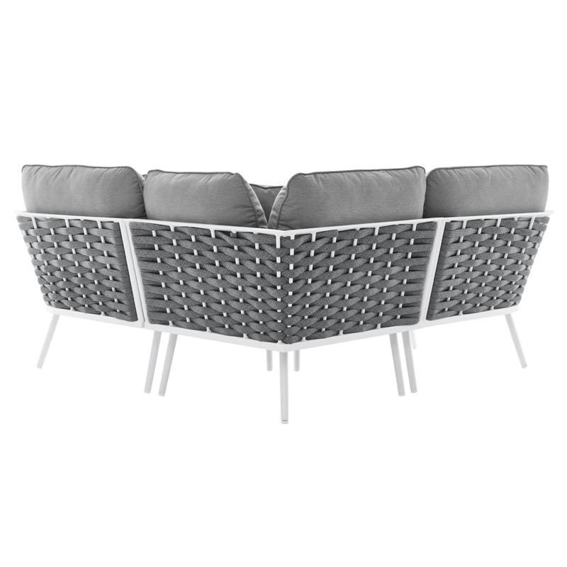 Modway Stance 3-Piece Modern Fabric/Aluminum Outdoor Sectional Sofa in Gray