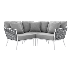 Modway Stance 3-Piece Modern Fabric/Aluminum Outdoor Sectional Sofa in Gray