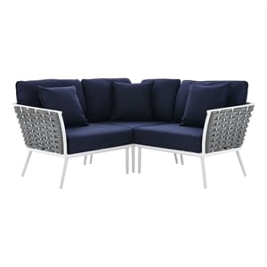 Modway Stance 3-Piece Modern Fabric/Aluminum Outdoor Sectional Sofa in Navy