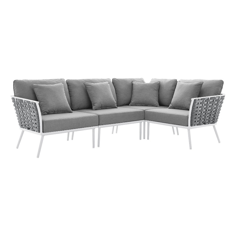 Modway Stance 4-Piece Modern Fabric/Aluminum Outdoor Sectional Sofa in Gray