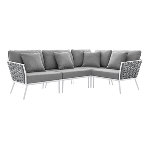 Modway Stance 4-Piece Modern Fabric/Aluminum Outdoor Sectional Sofa in Gray