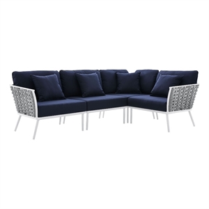 Modway Stance 4-Piece Modern Fabric/Aluminum Outdoor Sectional Sofa in Navy