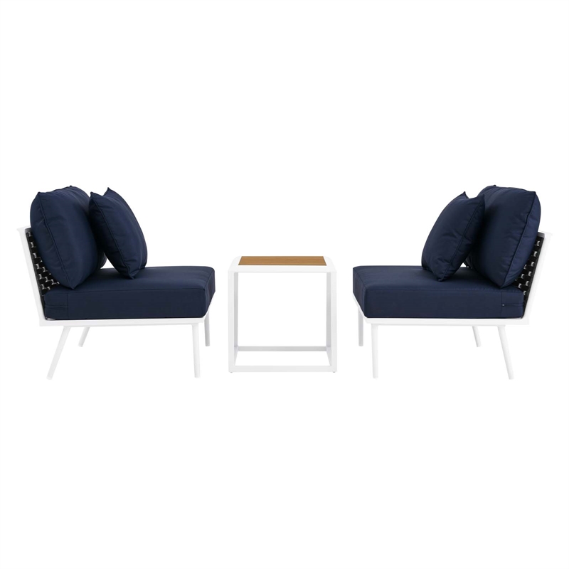 Modway Stance 3-Piece Modern Fabric/Aluminum Outdoor Set in Navy